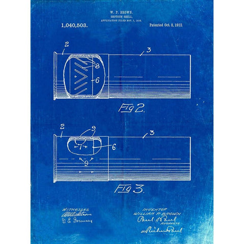 PP1033-Faded Blueprint Shotgun Shell Patent Print White Modern Wood Framed Art Print by Borders, Cole