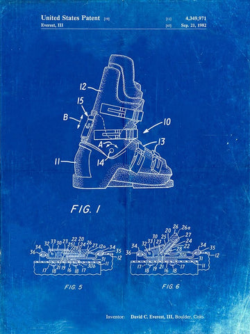 PP1037-Faded Blueprint Ski Boots Patent Poster White Modern Wood Framed Art Print with Double Matting by Borders, Cole