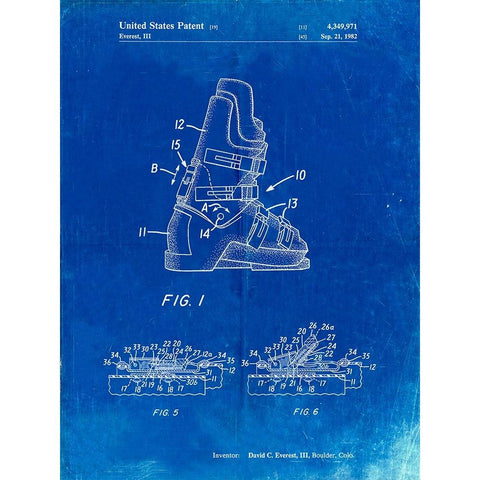 PP1037-Faded Blueprint Ski Boots Patent Poster Black Modern Wood Framed Art Print with Double Matting by Borders, Cole