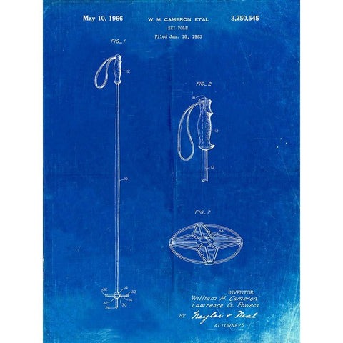 PP1038-Faded Blueprint Ski Pole Patent Poster Gold Ornate Wood Framed Art Print with Double Matting by Borders, Cole