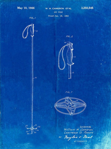 PP1038-Faded Blueprint Ski Pole Patent Poster White Modern Wood Framed Art Print with Double Matting by Borders, Cole