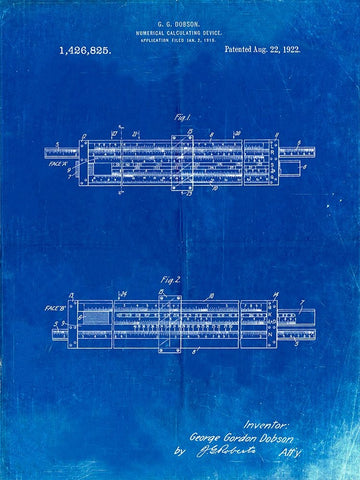 PP1040-Faded Blueprint Slide Rule Patent Poster Black Ornate Wood Framed Art Print with Double Matting by Borders, Cole