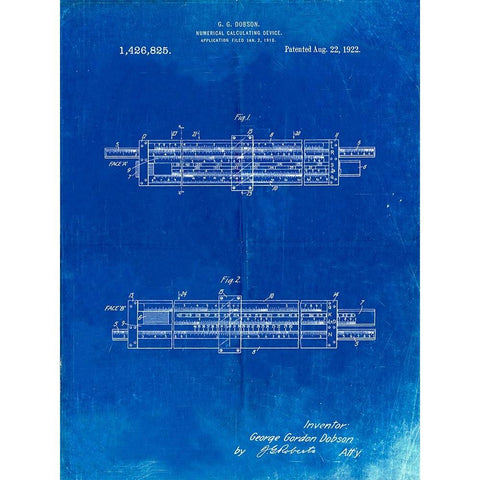 PP1040-Faded Blueprint Slide Rule Patent Poster White Modern Wood Framed Art Print by Borders, Cole