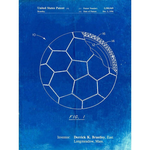 PP1047-Faded Blueprint Soccer Ball Layers Patent Poster Black Modern Wood Framed Art Print with Double Matting by Borders, Cole