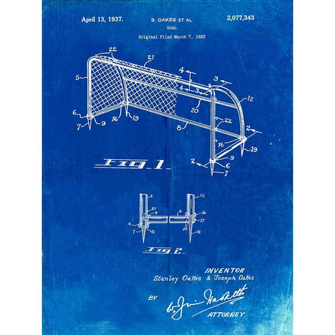 PP1048-Faded Blueprint Soccer Goal Patent Art Black Modern Wood Framed Art Print by Borders, Cole