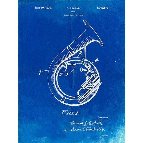 PP1049-Faded Blueprint Sousaphone Patent Poster Gold Ornate Wood Framed Art Print with Double Matting by Borders, Cole