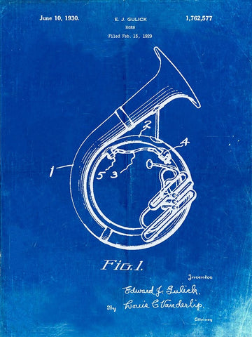 PP1049-Faded Blueprint Sousaphone Patent Poster White Modern Wood Framed Art Print with Double Matting by Borders, Cole