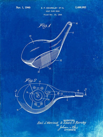 PP1050-Faded Blueprint Spalding Golf Driver Patent Poster Black Ornate Wood Framed Art Print with Double Matting by Borders, Cole