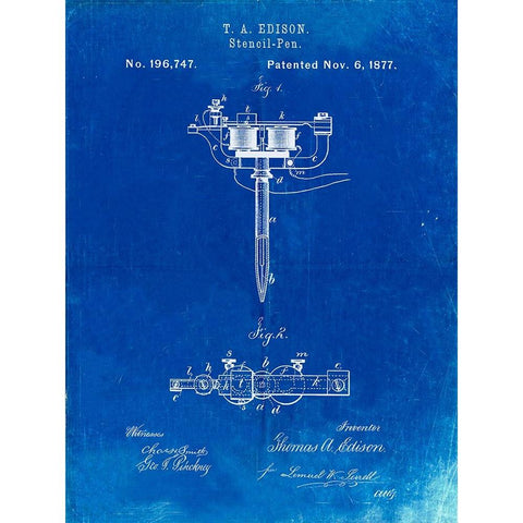 PP1065-Faded Blueprint Stencil Pen Patent Art Black Modern Wood Framed Art Print by Borders, Cole