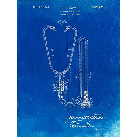 PP1066-Faded Blueprint Stethoscope Patent Poster Black Modern Wood Framed Art Print by Borders, Cole