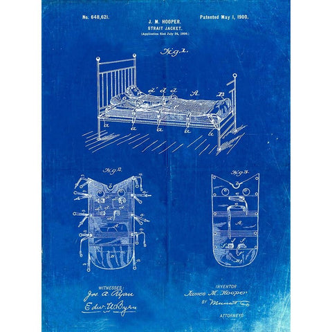 PP1068-Faded Blueprint Strait Jacket Patent Poster Black Modern Wood Framed Art Print with Double Matting by Borders, Cole