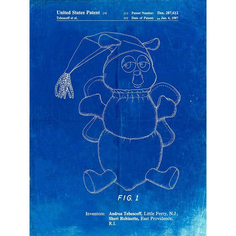 PP1070-Faded Blueprint Stuffed Animal Poster Gold Ornate Wood Framed Art Print with Double Matting by Borders, Cole