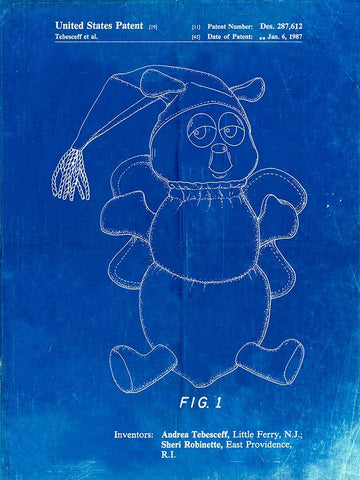 PP1070-Faded Blueprint Stuffed Animal Poster White Modern Wood Framed Art Print with Double Matting by Borders, Cole