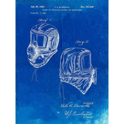 PP1071-Faded Blueprint Sub Zero Mask Patent Poster Black Modern Wood Framed Art Print with Double Matting by Borders, Cole