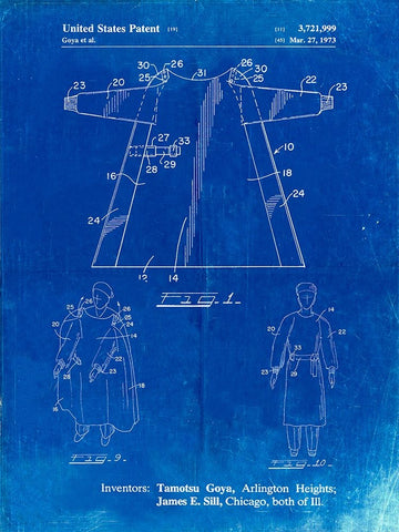 PP1074-Faded Blueprint Surgical Gown Patent Print Black Ornate Wood Framed Art Print with Double Matting by Borders, Cole