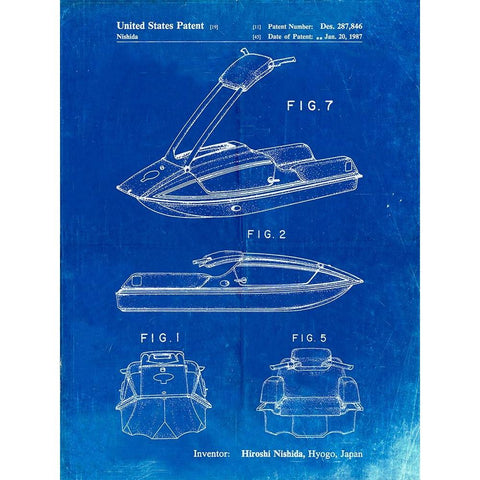 PP1076-Faded Blueprint Suzuki Jet Ski Patent Poster Gold Ornate Wood Framed Art Print with Double Matting by Borders, Cole