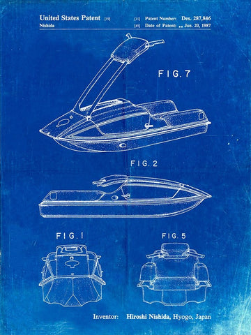 PP1076-Faded Blueprint Suzuki Jet Ski Patent Poster White Modern Wood Framed Art Print with Double Matting by Borders, Cole