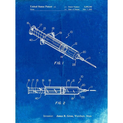 PP1080-Faded Blueprint Syringe Patent Poster Gold Ornate Wood Framed Art Print with Double Matting by Borders, Cole