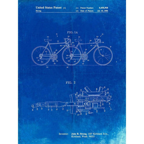 PP1084-Faded Blueprint Tandem Bicycle Patent Poster White Modern Wood Framed Art Print by Borders, Cole