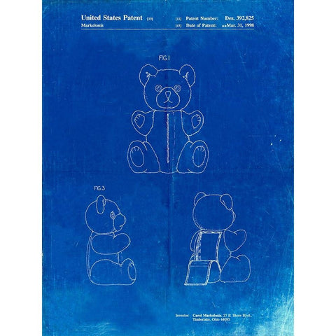 PP1085-Faded Blueprint Teddy Bear Poster Black Modern Wood Framed Art Print with Double Matting by Borders, Cole