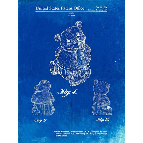 PP1086-Faded Blueprint Teddy Bear Poster Gold Ornate Wood Framed Art Print with Double Matting by Borders, Cole