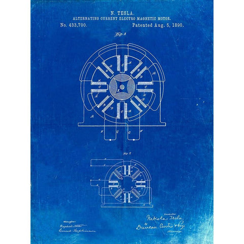 PP1092-Faded Blueprint Tesla Coil Patent Poster Black Modern Wood Framed Art Print with Double Matting by Borders, Cole