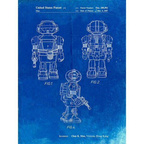 PP1101-Faded Blueprint Toby Talking Toy Robot Patent Poster Black Modern Wood Framed Art Print by Borders, Cole