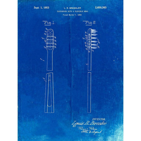 PP1102-Faded Blueprint Toothbrush Flexible Head Patent Poster Black Modern Wood Framed Art Print with Double Matting by Borders, Cole