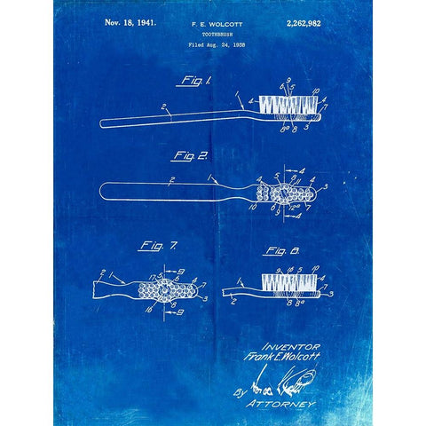 PP1103-Faded Blueprint Toothbrush Flexible Head Patent Poster Black Modern Wood Framed Art Print with Double Matting by Borders, Cole