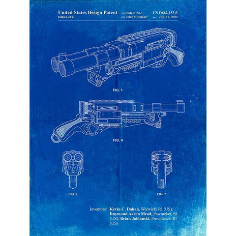 PP1105-Faded Blueprint Toy Gun Poster White Modern Wood Framed Art Print by Borders, Cole