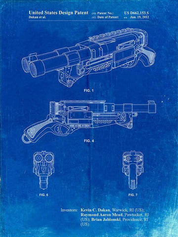 PP1105-Faded Blueprint Toy Gun Poster White Modern Wood Framed Art Print with Double Matting by Borders, Cole