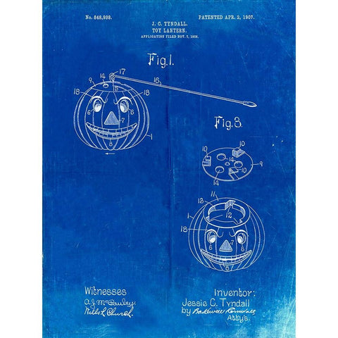 PP1106-Faded Blueprint Toy Lantern Poste Patent White Modern Wood Framed Art Print by Borders, Cole