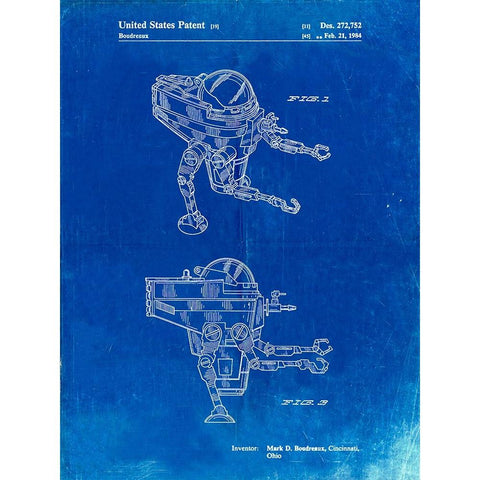 PP1107-Faded Blueprint Mattel Space Walking Toy Patent Poster White Modern Wood Framed Art Print by Borders, Cole