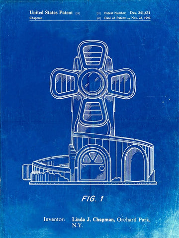 PP1108-Faded Blueprint Toy Windmill Poster Black Ornate Wood Framed Art Print with Double Matting by Borders, Cole