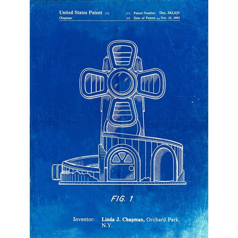 PP1108-Faded Blueprint Toy Windmill Poster Black Modern Wood Framed Art Print by Borders, Cole