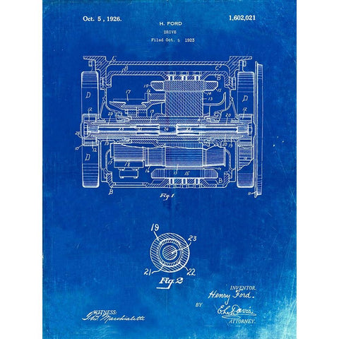 PP1110-Faded Blueprint Train Transmission Patent Poster White Modern Wood Framed Art Print by Borders, Cole