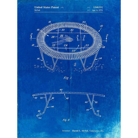 PP1111-Faded Blueprint Trampoline Patent Poster White Modern Wood Framed Art Print by Borders, Cole