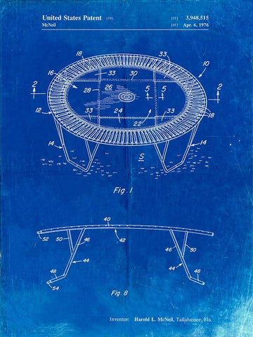 PP1111-Faded Blueprint Trampoline Patent Poster White Modern Wood Framed Art Print with Double Matting by Borders, Cole