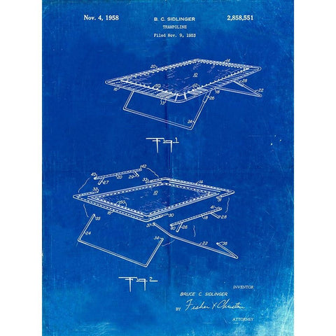 PP1112-Faded Blueprint Trampoline Poster  Gold Ornate Wood Framed Art Print with Double Matting by Borders, Cole