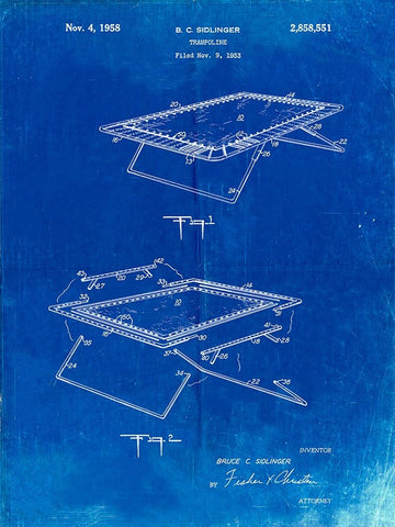 PP1112-Faded Blueprint Trampoline Poster  Black Ornate Wood Framed Art Print with Double Matting by Borders, Cole
