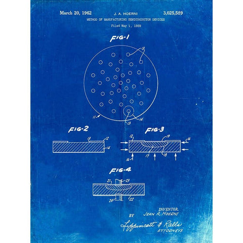 PP1113-Faded Blueprint Transistor Semiconductor Patent Poster Black Modern Wood Framed Art Print by Borders, Cole