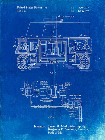 PP1116-Faded Blueprint Turret Drive System Patent Poster White Modern Wood Framed Art Print with Double Matting by Borders, Cole