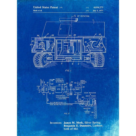 PP1116-Faded Blueprint Turret Drive System Patent Poster Gold Ornate Wood Framed Art Print with Double Matting by Borders, Cole