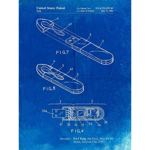 PP1120-Faded Blueprint USB Flash Drive Patent Poster Gold Ornate Wood Framed Art Print with Double Matting by Borders, Cole