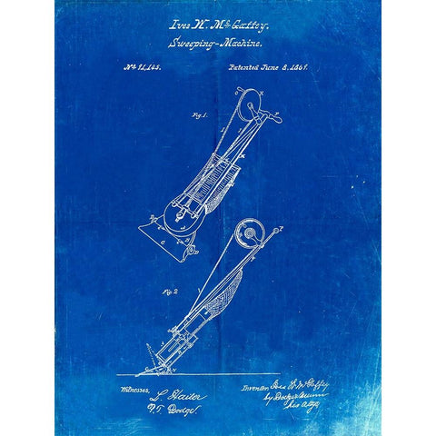 PP1121-Faded Blueprint Vaccuum Cleaner Patent  White Modern Wood Framed Art Print by Borders, Cole