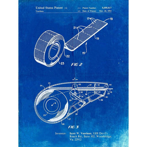 PP1133-Faded Blueprint White Out Tape Patent Poster Black Modern Wood Framed Art Print with Double Matting by Borders, Cole