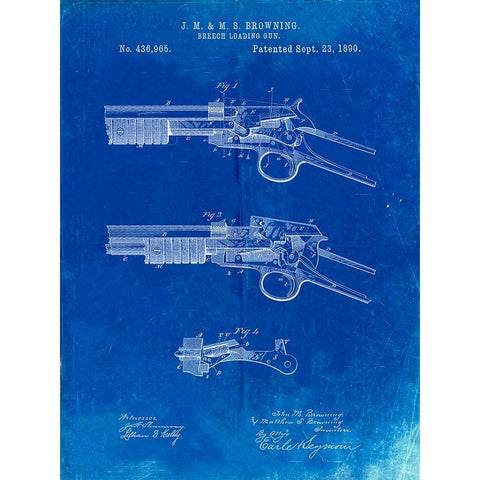 PP1135-Faded Blueprint Winchester Model 1890 Gun Patent White Modern Wood Framed Art Print by Borders, Cole