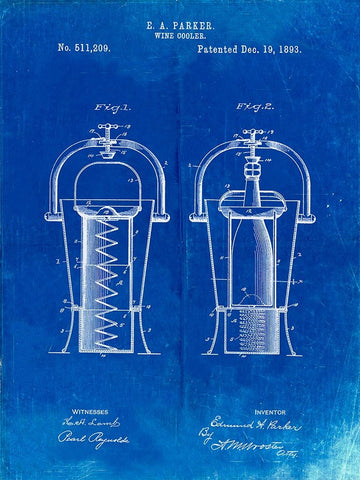 PP1138-Faded Blueprint Wine Cooler 1893 Patent Poster Black Ornate Wood Framed Art Print with Double Matting by Borders, Cole