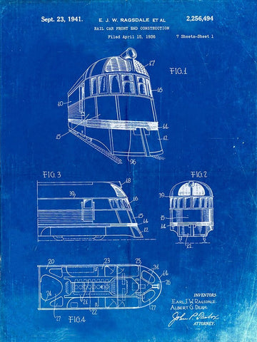 PP1141-Faded Blueprint Zephyr Train Patent Poster Black Ornate Wood Framed Art Print with Double Matting by Borders, Cole