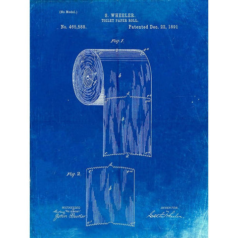 PP53-Faded Blueprint Toilet Paper Patent Gold Ornate Wood Framed Art Print with Double Matting by Borders, Cole